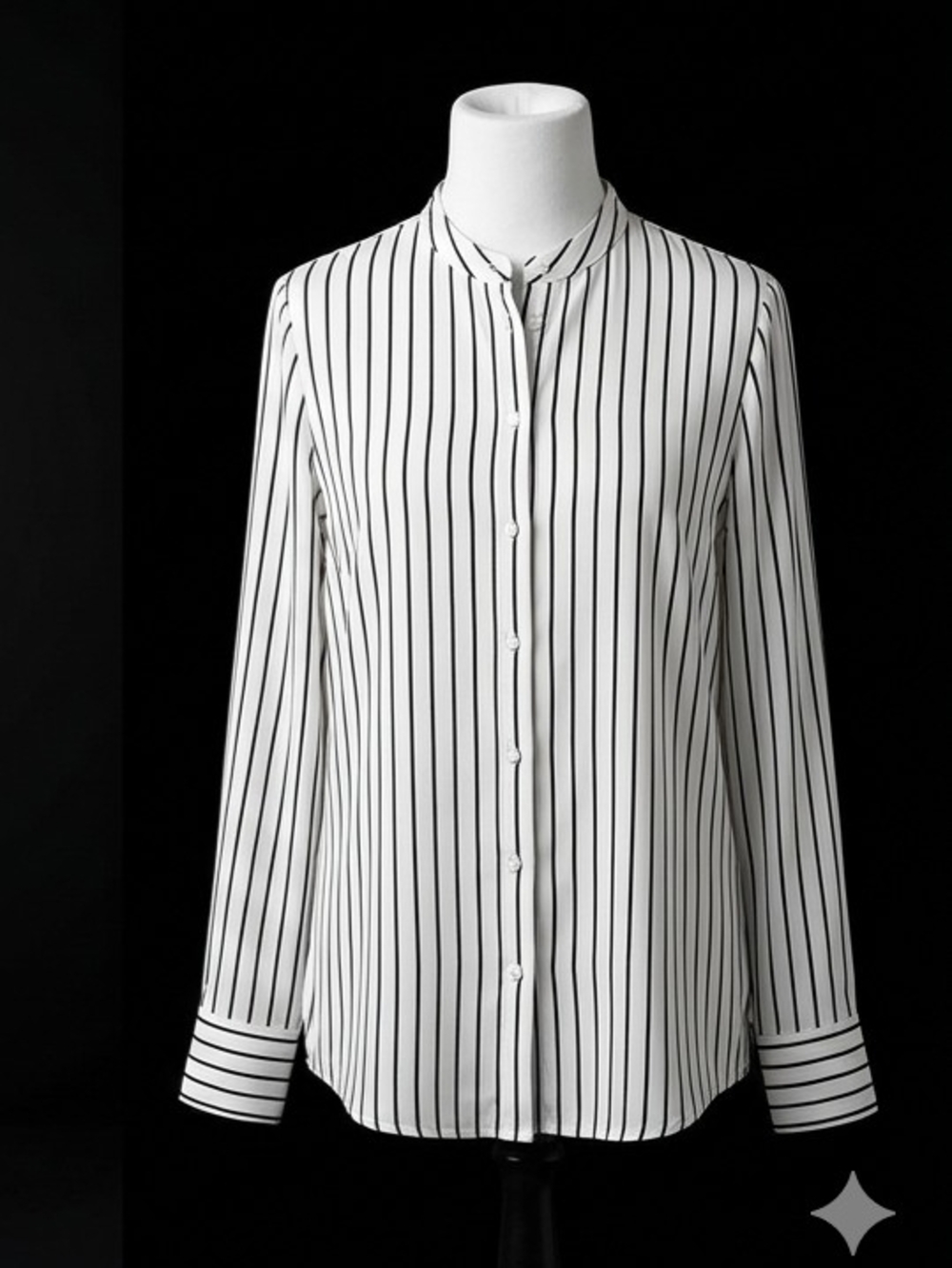 Ann Taylor Pinstripe Band Collar Blouse Medium M White Black Stripe Long Sleeve